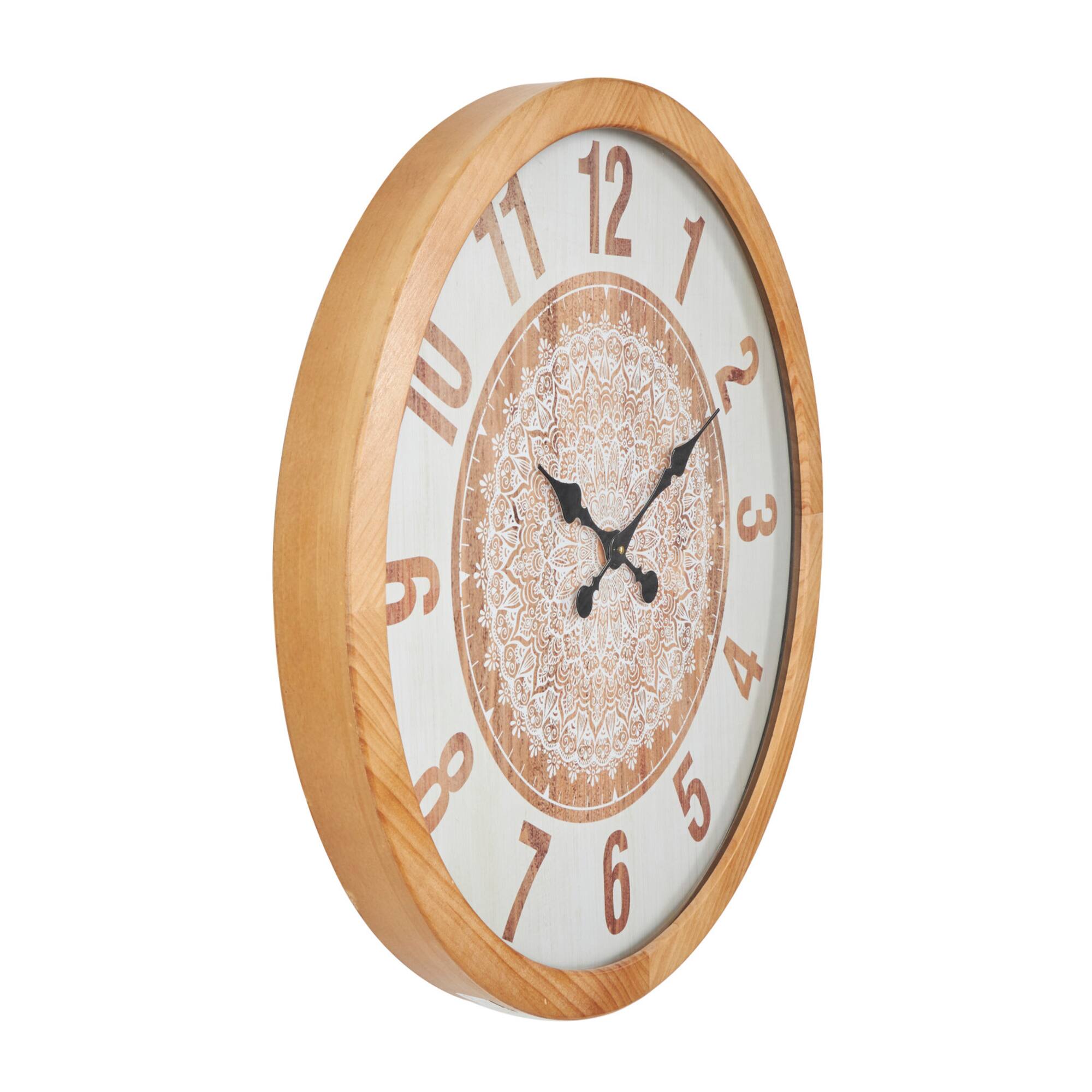 30" Natural Brown & White Mandala Wall Clock